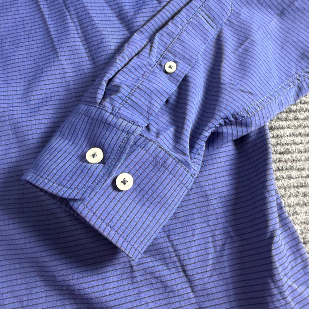 UNTUCKit Langhome Mens Large Blue Striped Performance Stretch Button Down Shirt - Picture 5 of 12